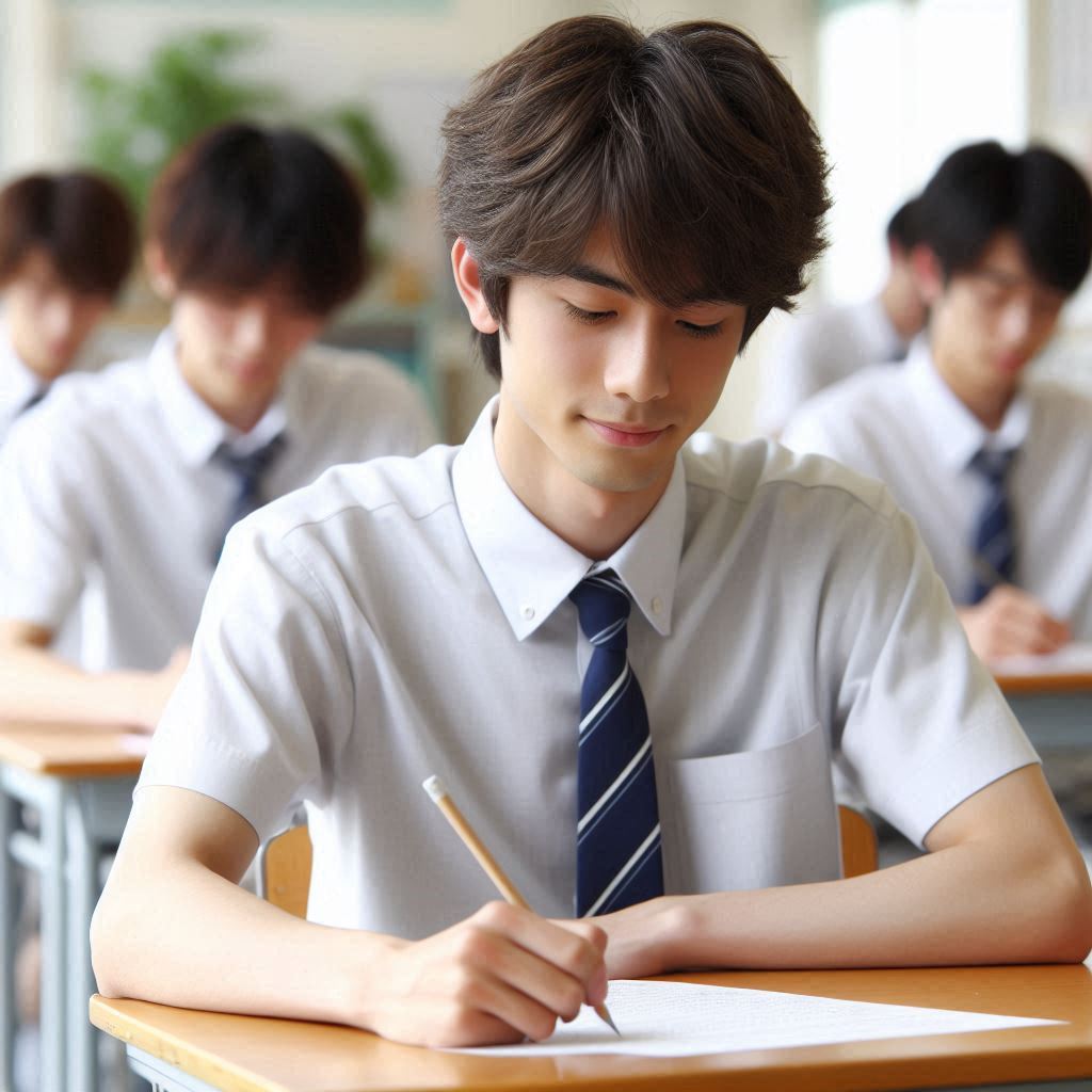 テストを受けている日本の高校生