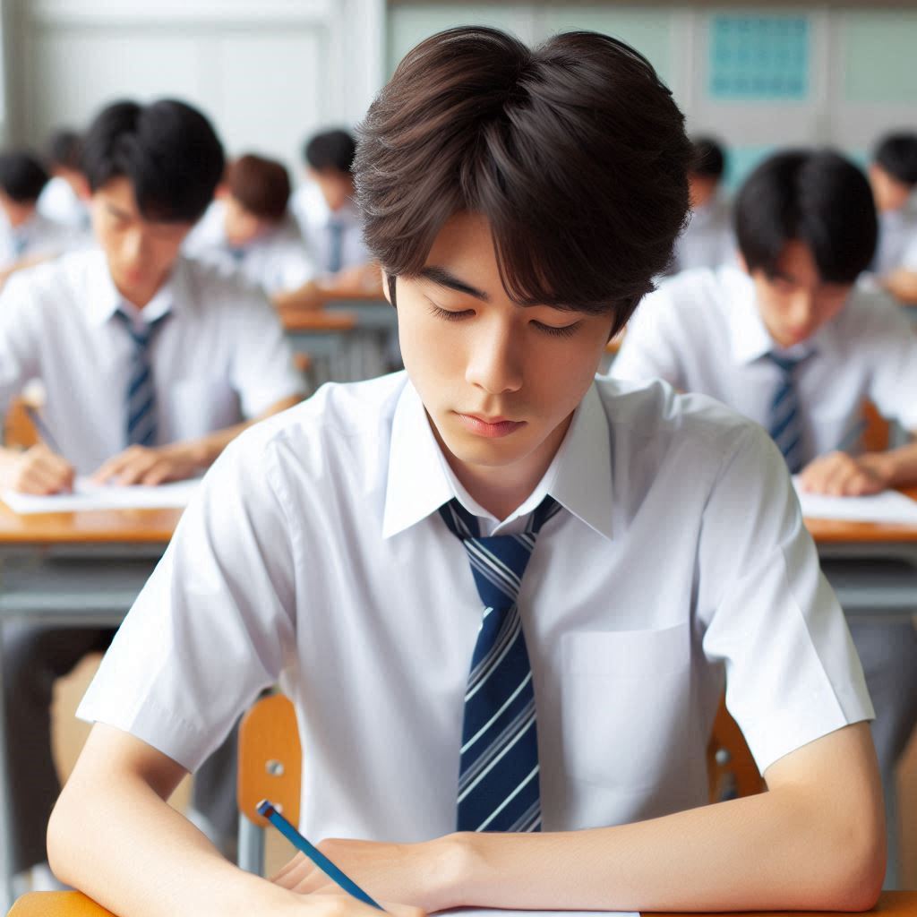 テストを受けている日本の高校生