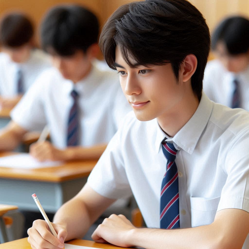 テストを受けている日本の高校生