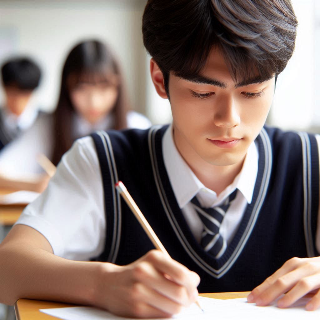 テストを受けている日本の高校生