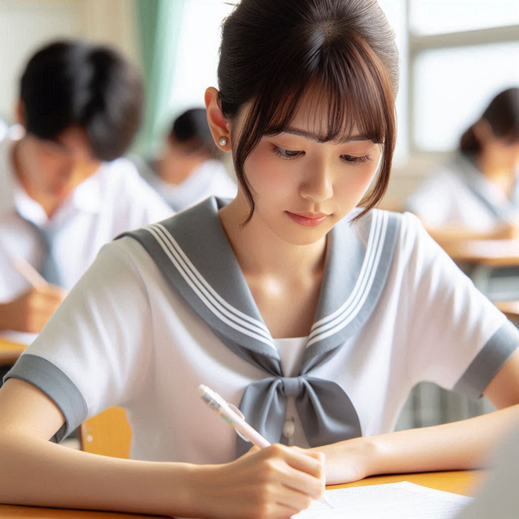テストを受けている日本の高校生