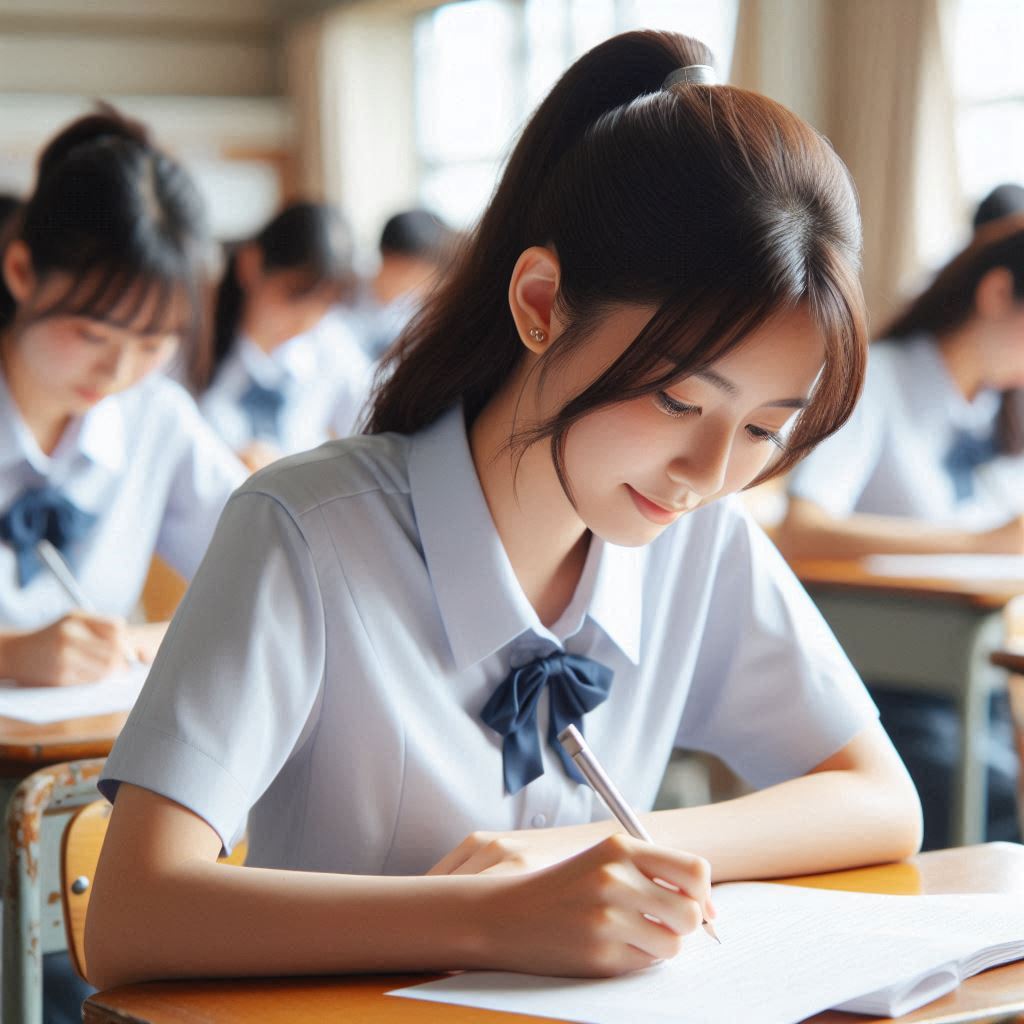 テストを受けている日本の高校生