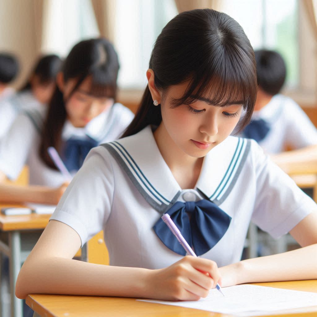 テストを受けている日本の高校生