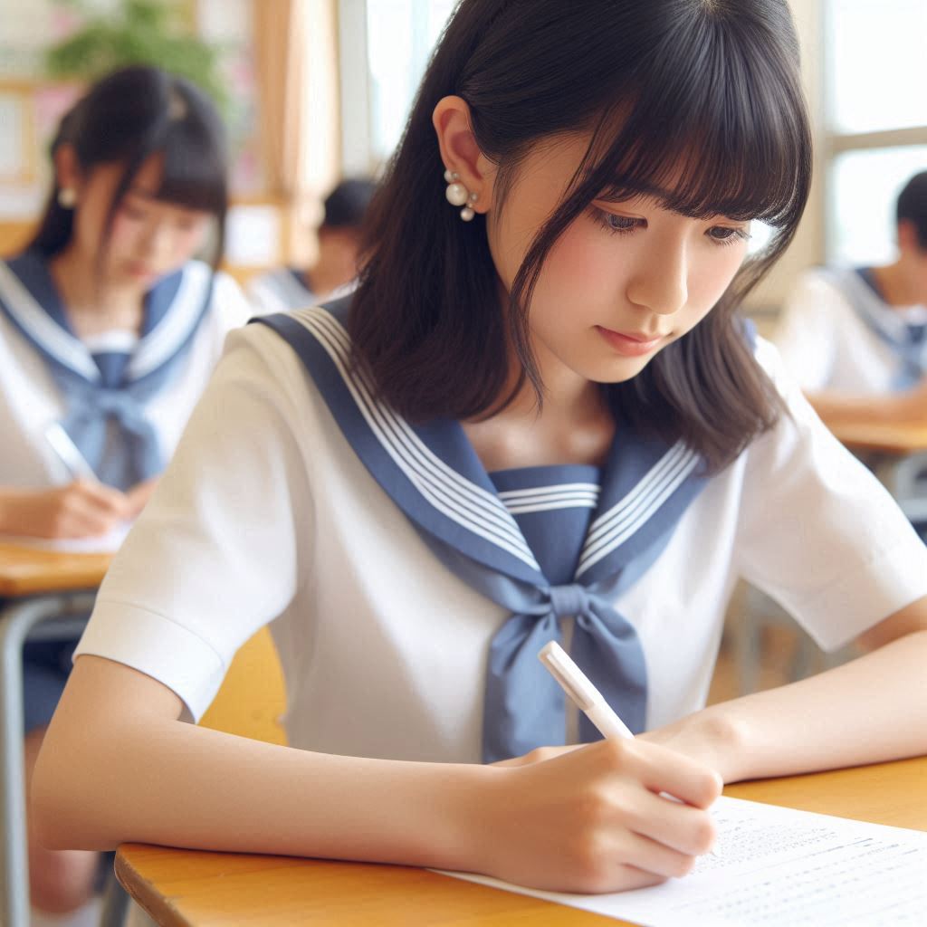 テストを受けている日本の高校生