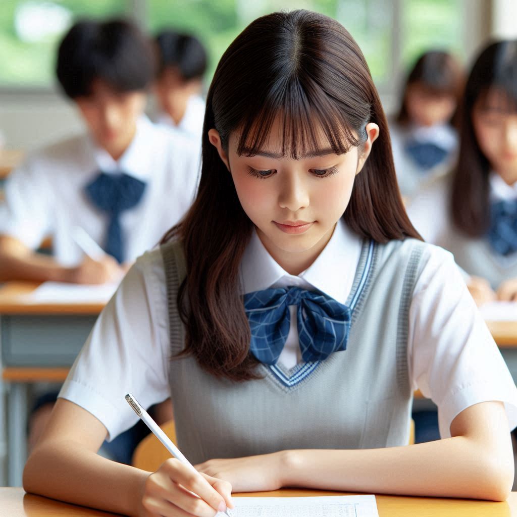 テストを受けている日本の高校生