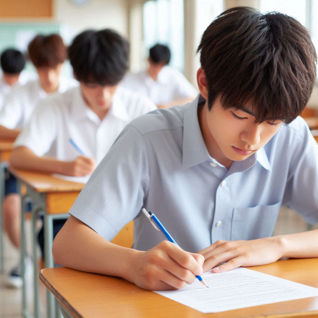 テストを受けている日本の高校生