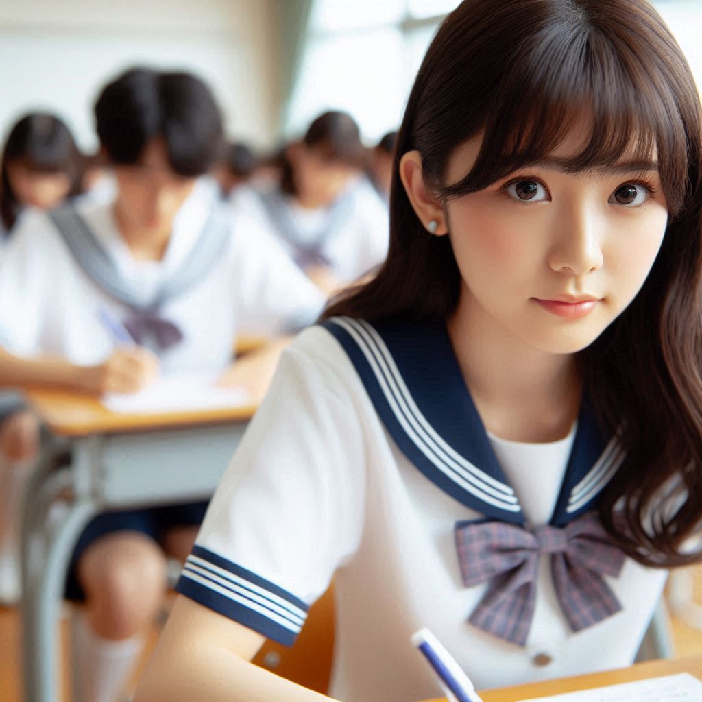テストを受けている日本の高校生