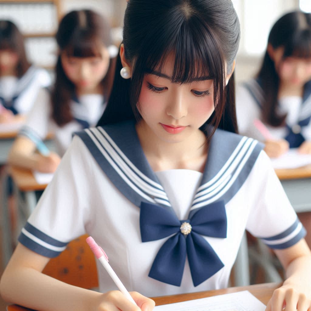 テストを受けている日本の高校生