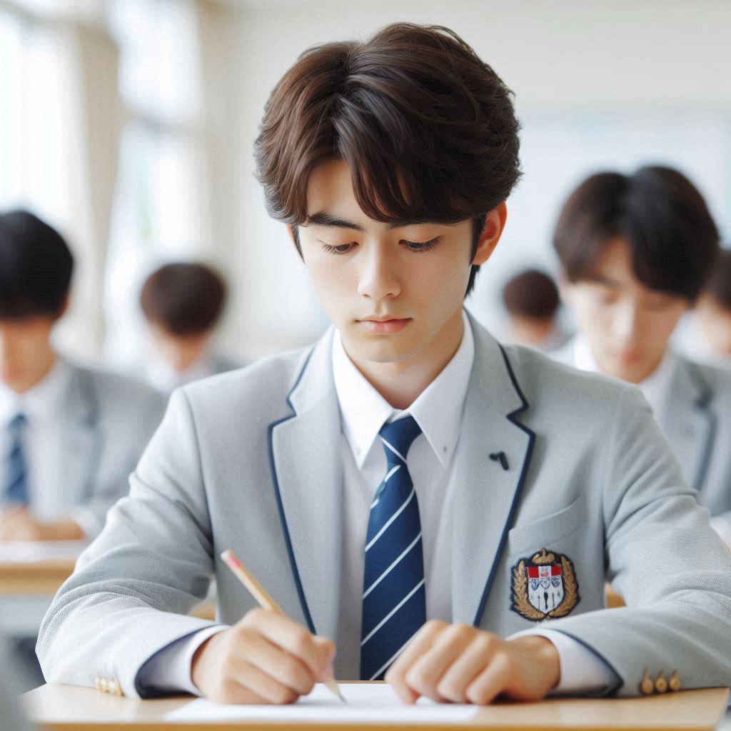 テストを受けている日本の高校生