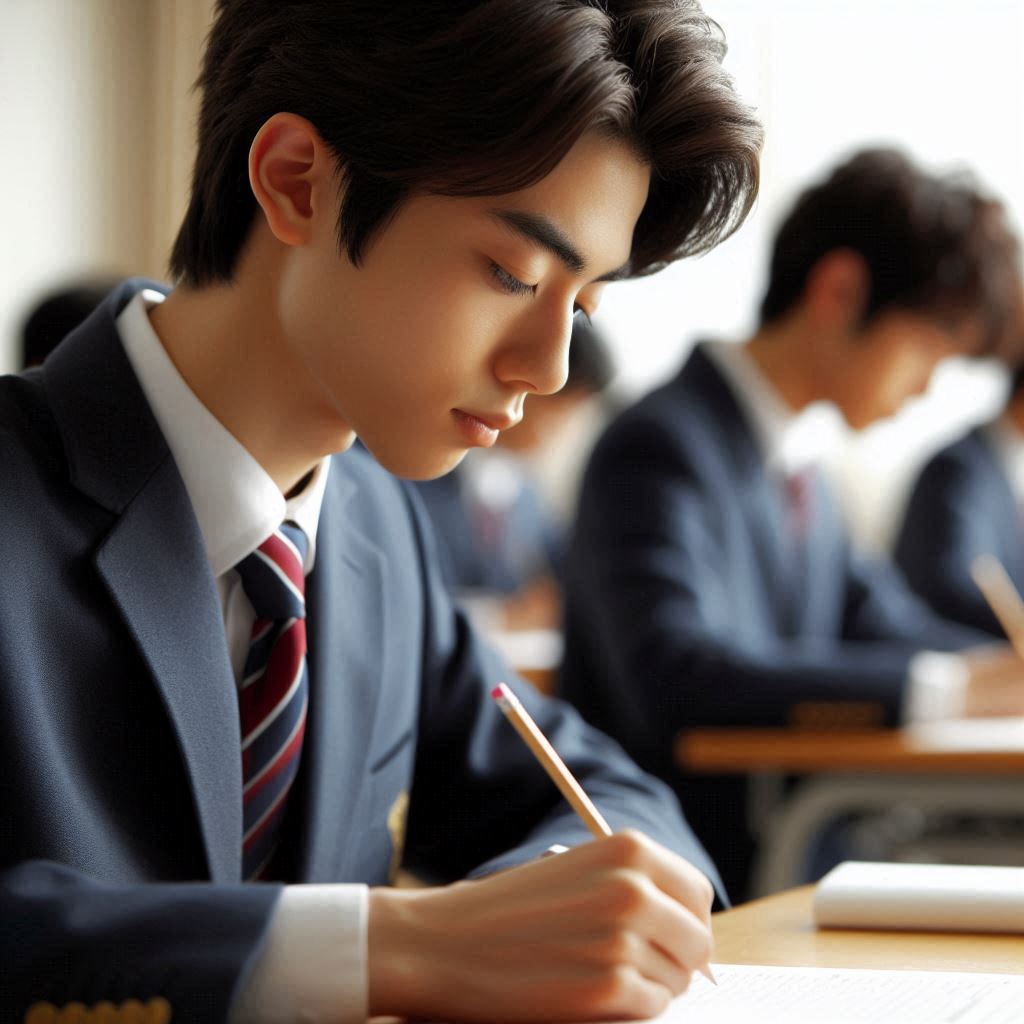 テストを受けている日本の高校生