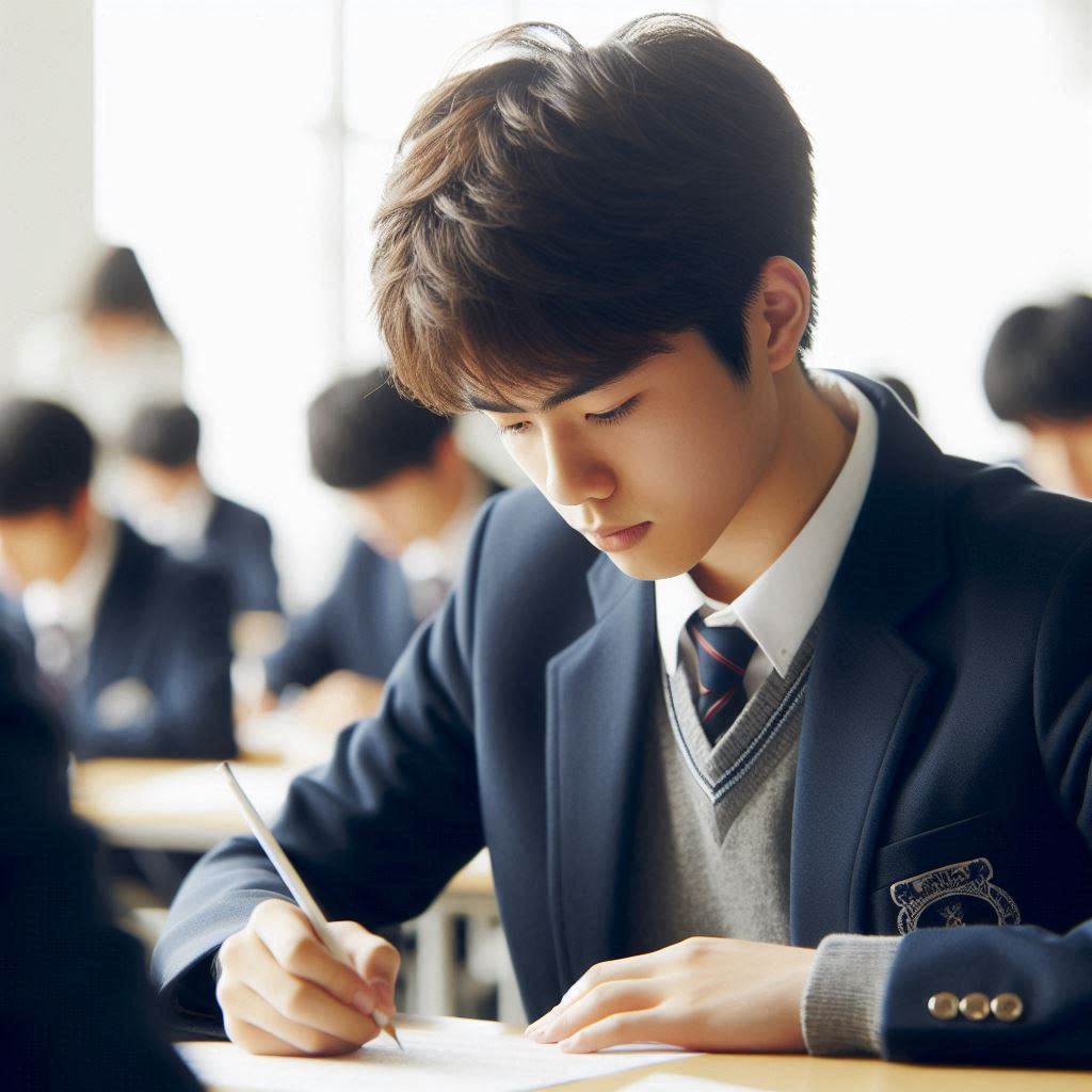 テストを受けている日本の高校生