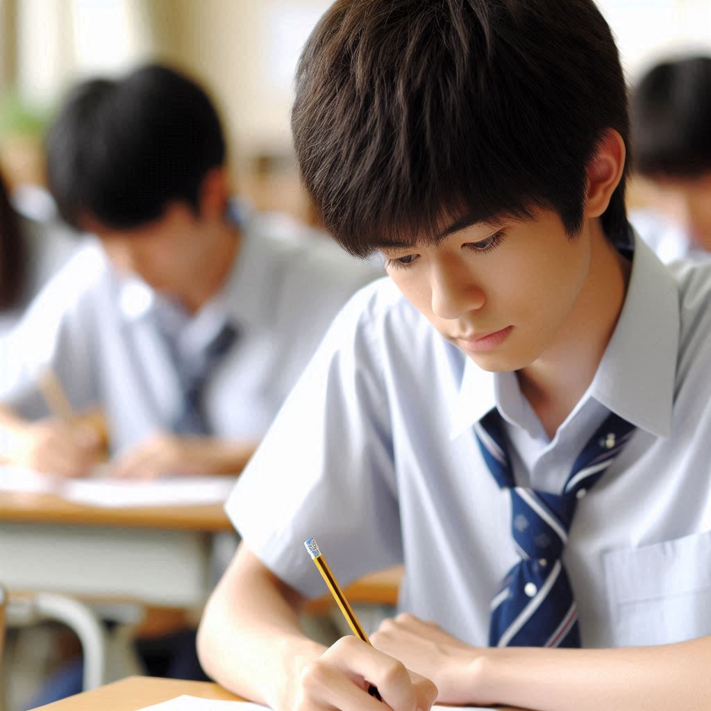 テストを受けている日本の高校生