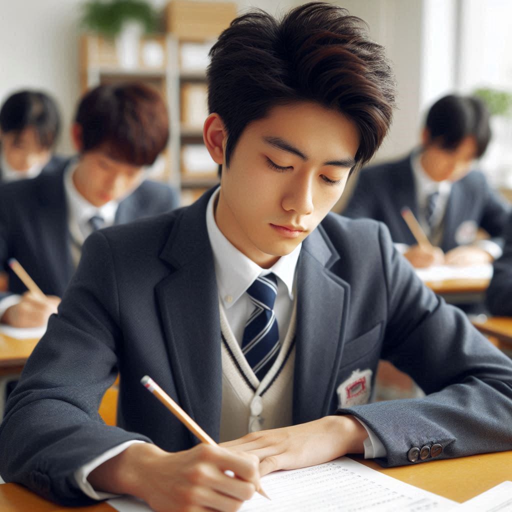 テストを受けている日本の高校生