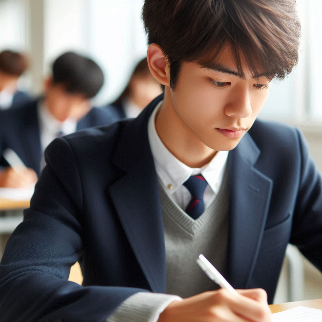 テストを受けている日本の高校生