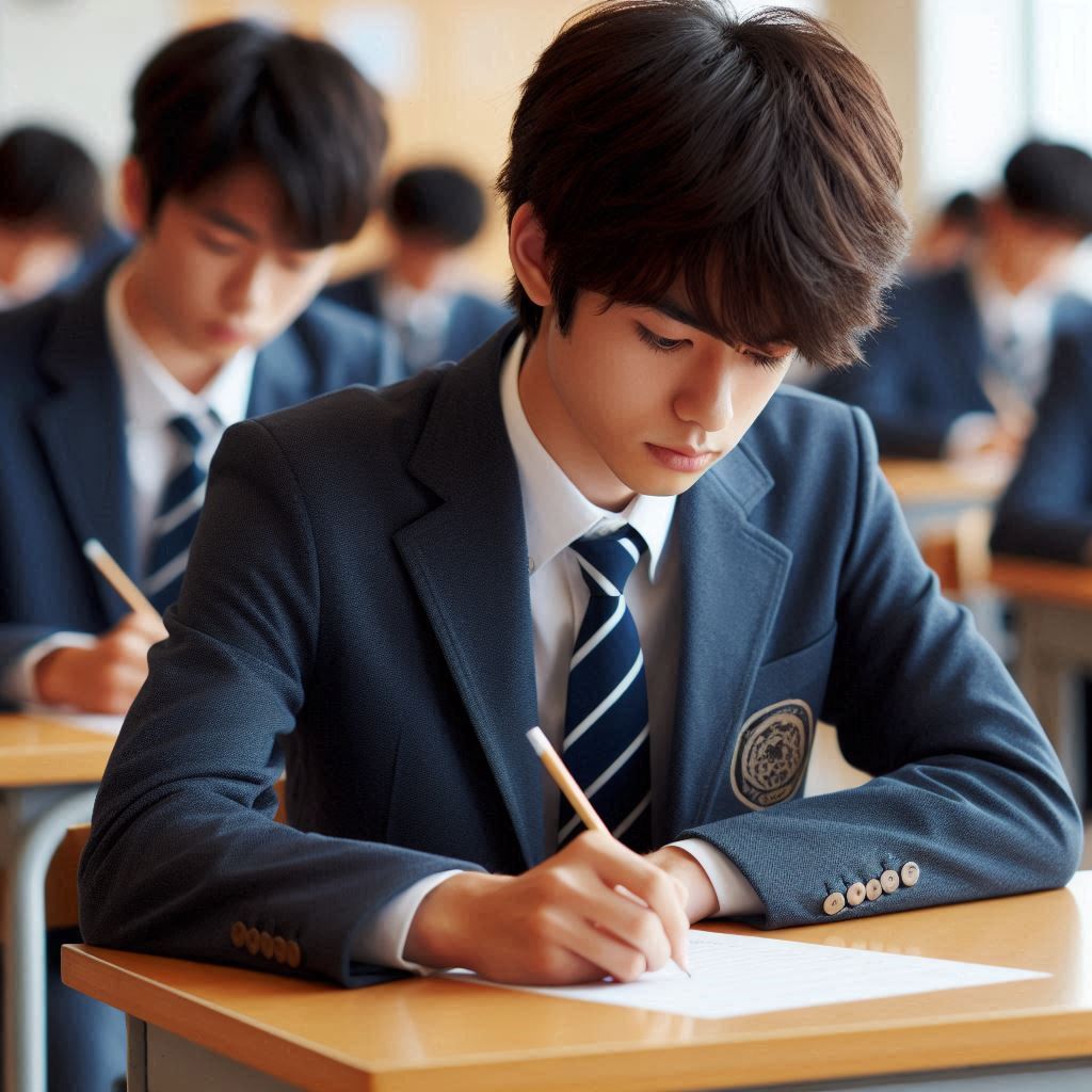テストを受けている日本の高校生