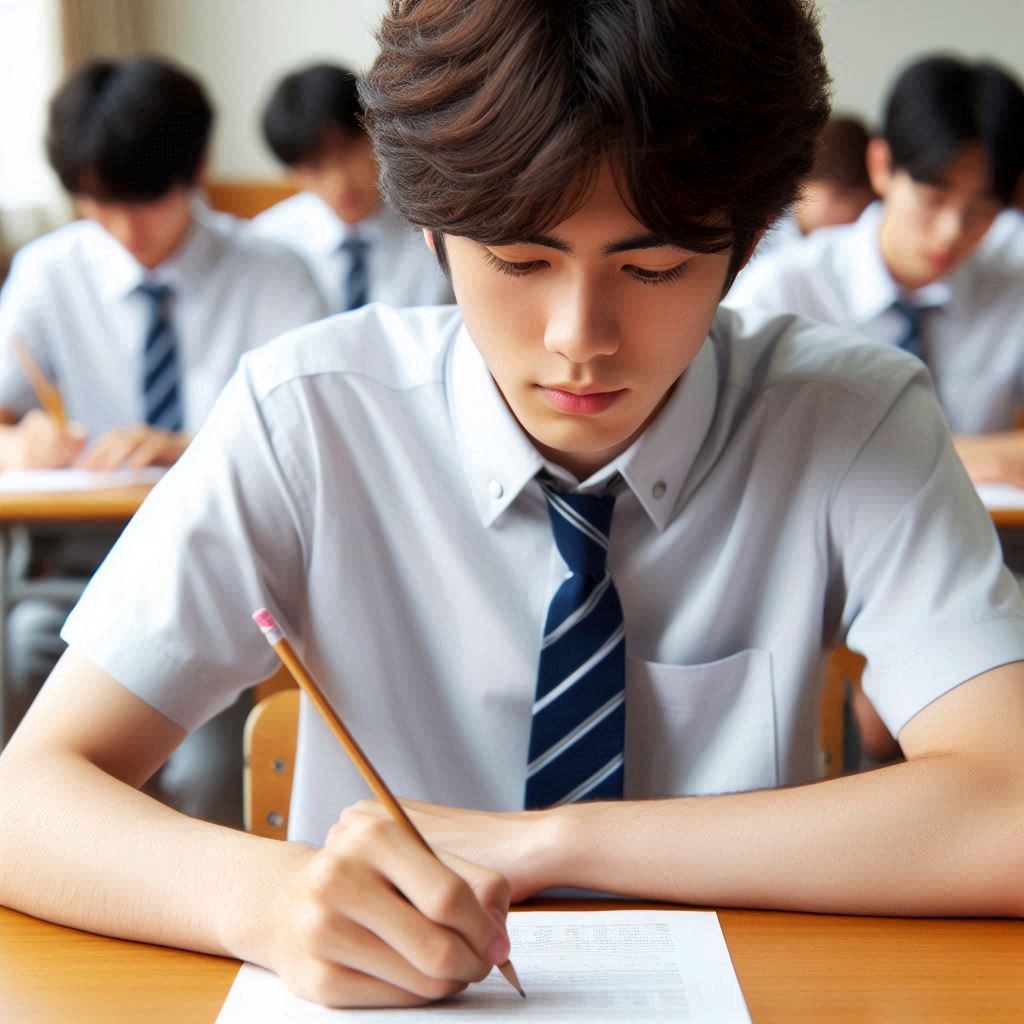 テストを受けている日本の高校生
