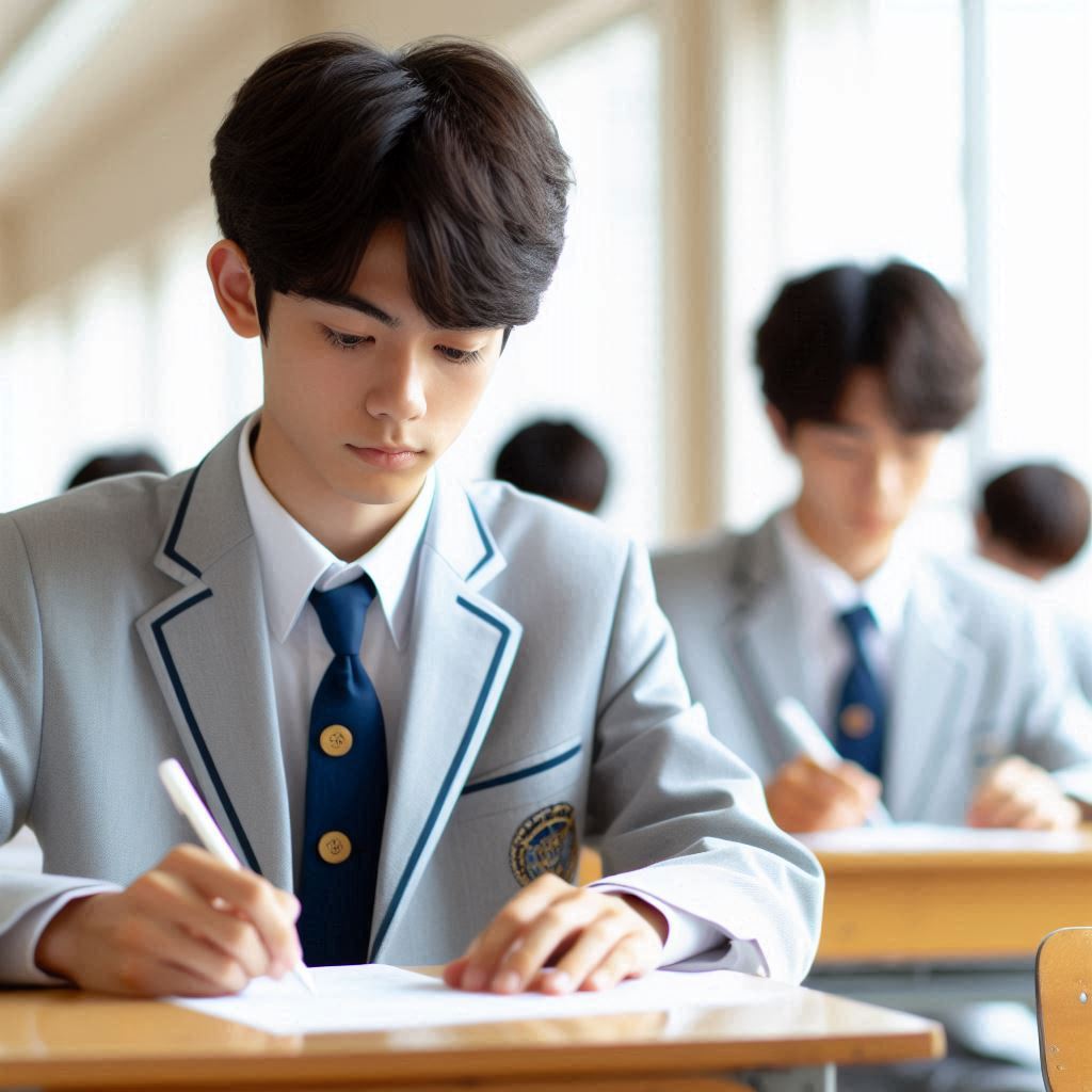 テストを受けている日本の高校生