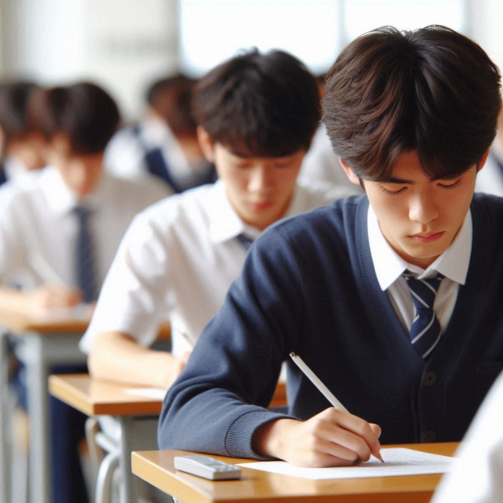 テストを受けている日本の高校生