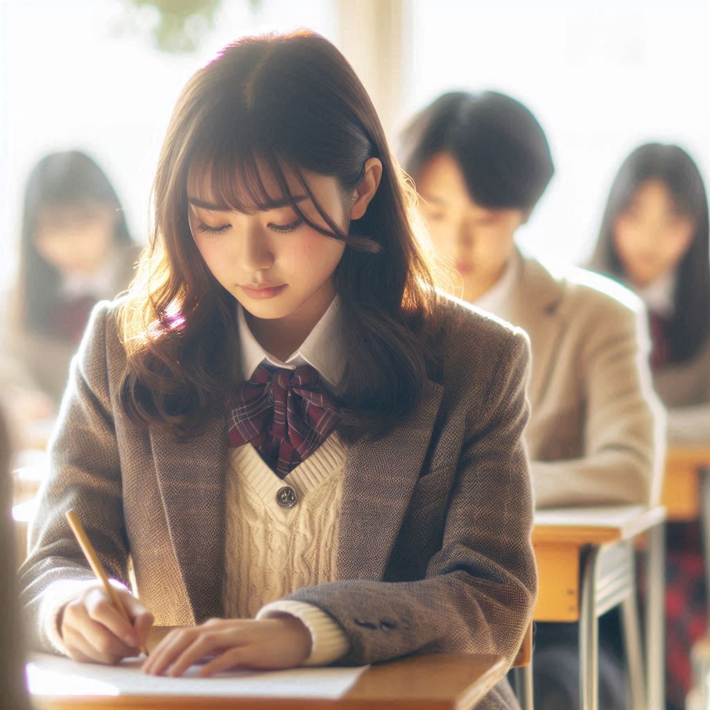 テストを受けている日本の高校生