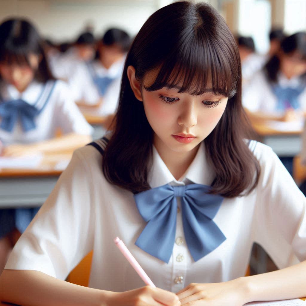 テストを受けている日本の高校生