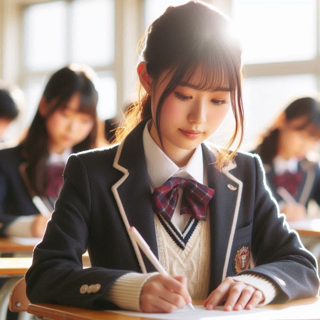 テストを受けている日本の高校生