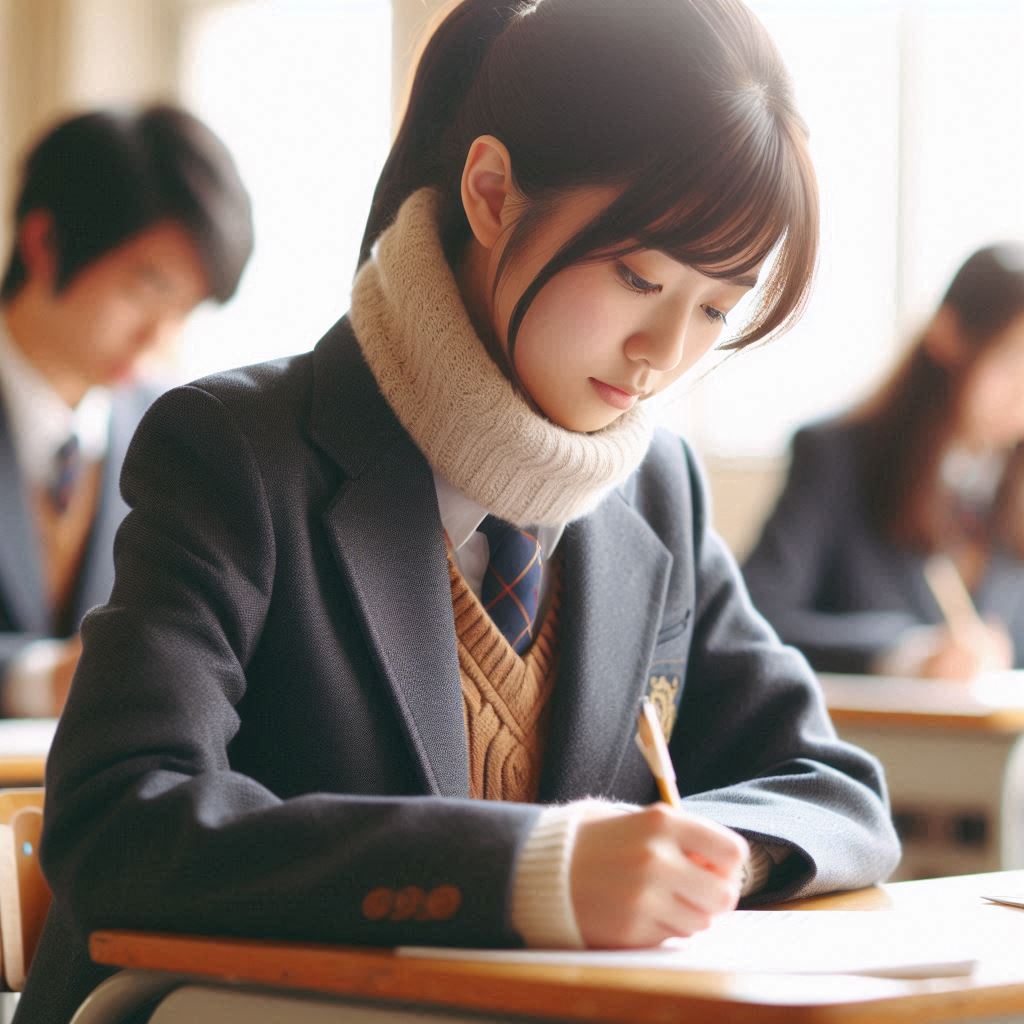 テストを受けている日本の高校生
