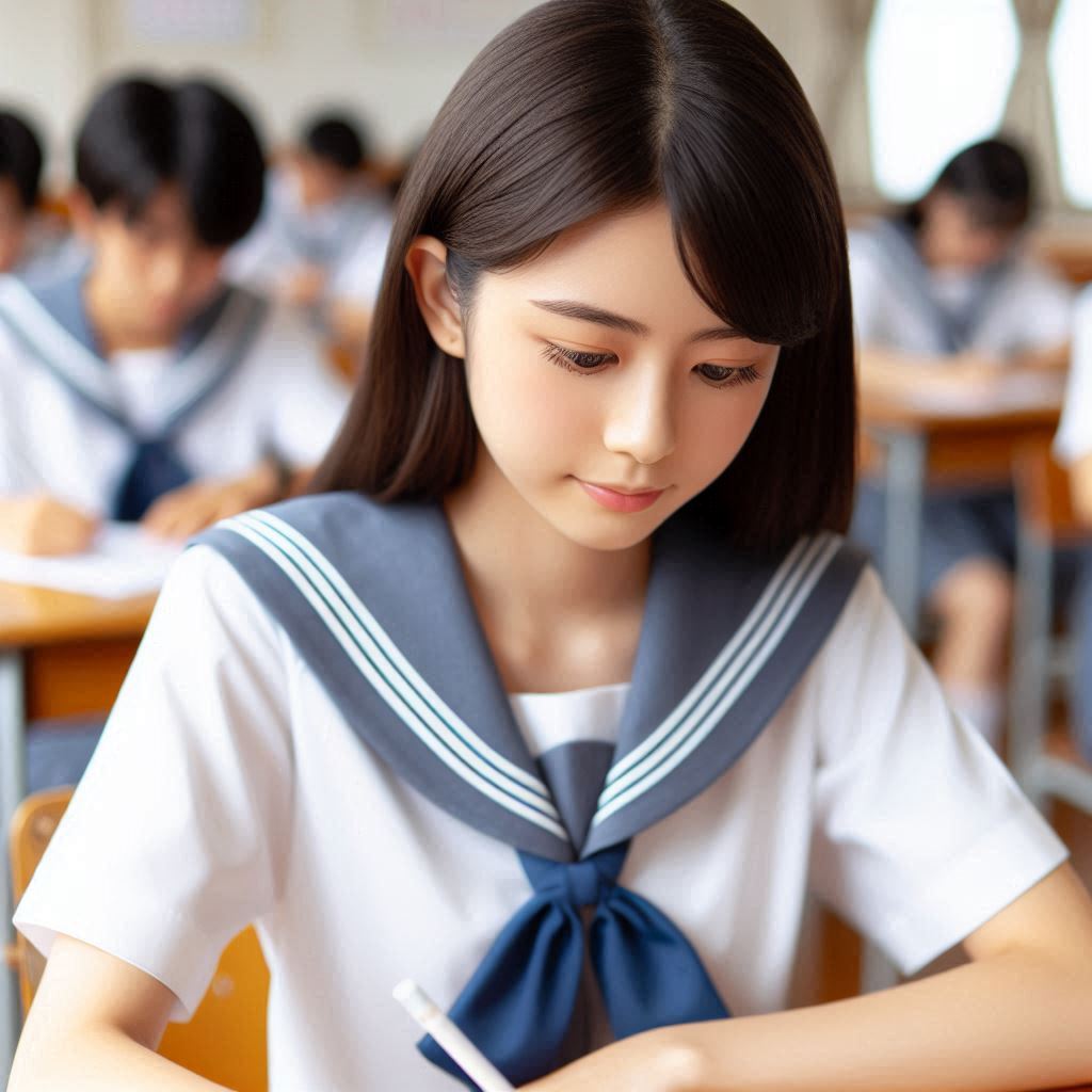 テストを受けている日本の高校生
