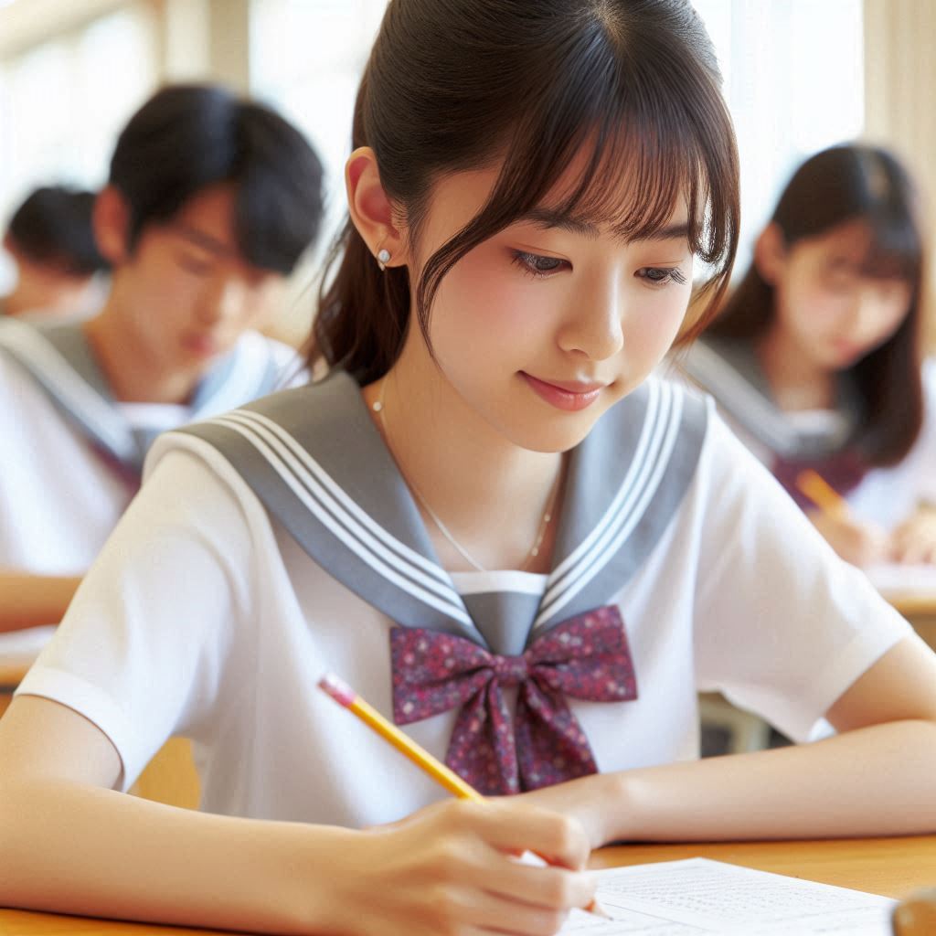 テストを受けている日本の高校生