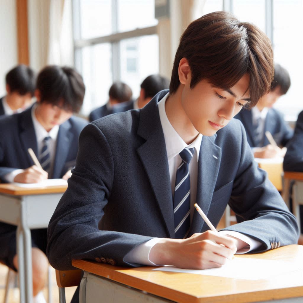 テストを受けている日本の高校生