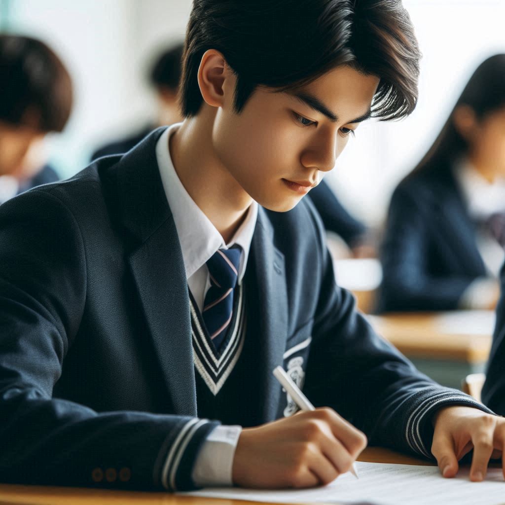 テストを受けている日本の高校生