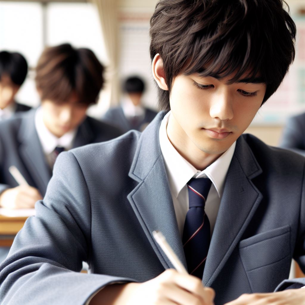 テストを受けている日本の高校生