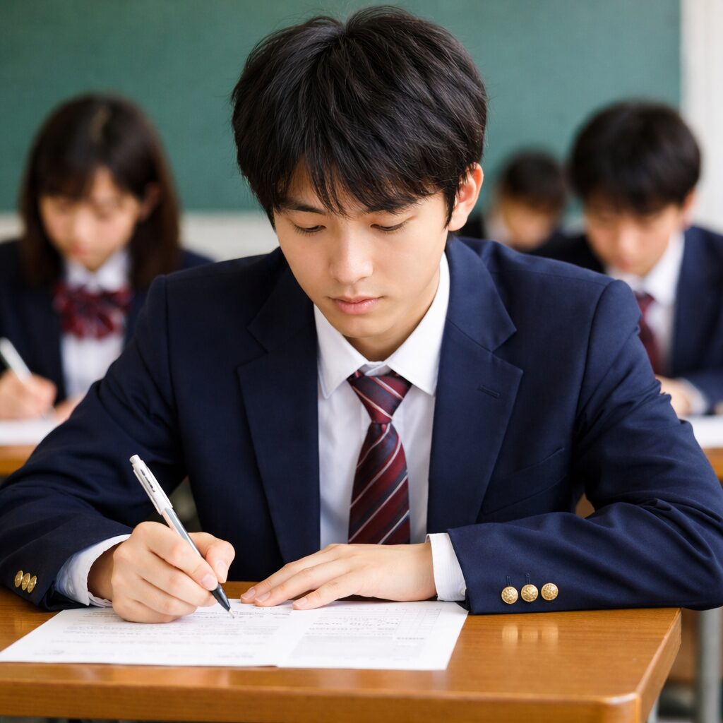 テストを受けている日本の高校生