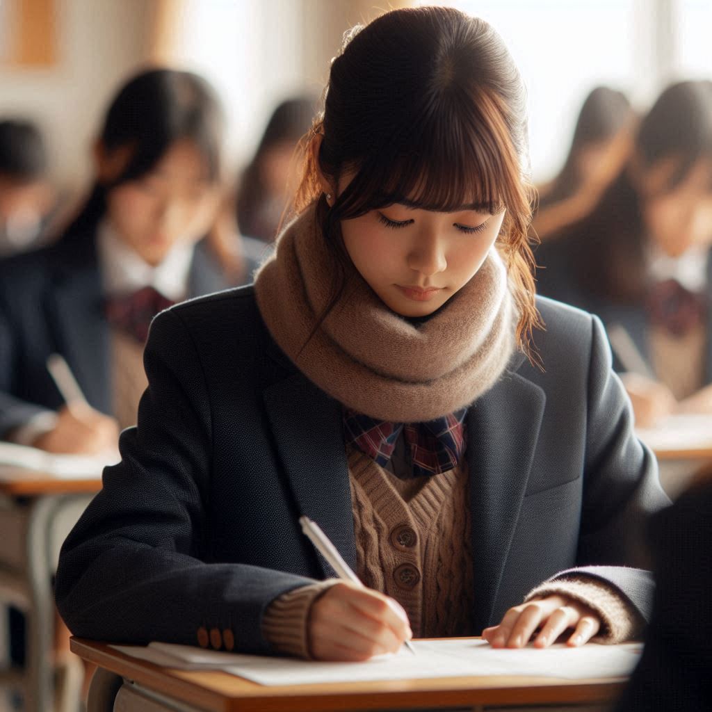 テストを受けている日本の高校生
