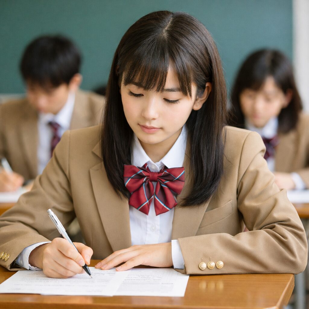 テストを受けている日本の高校生