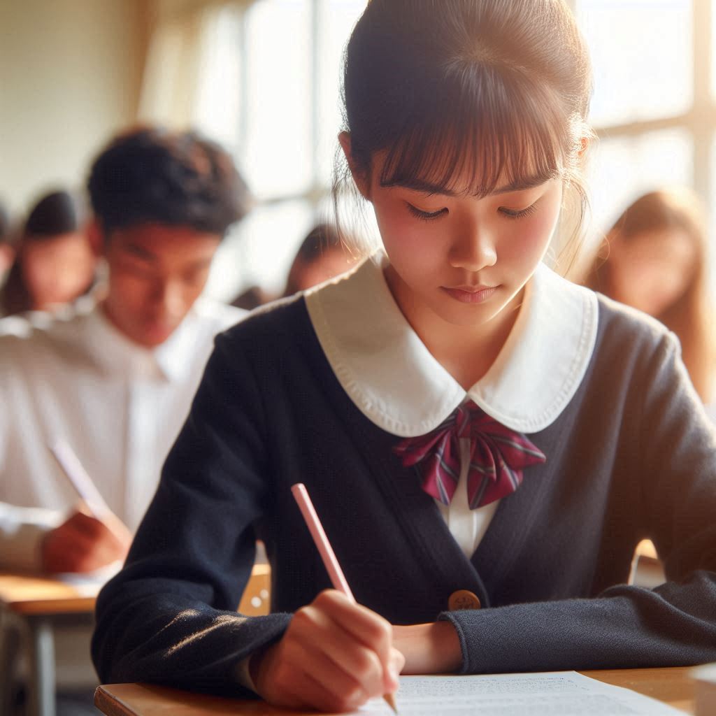 テストを受けている日本の高校生