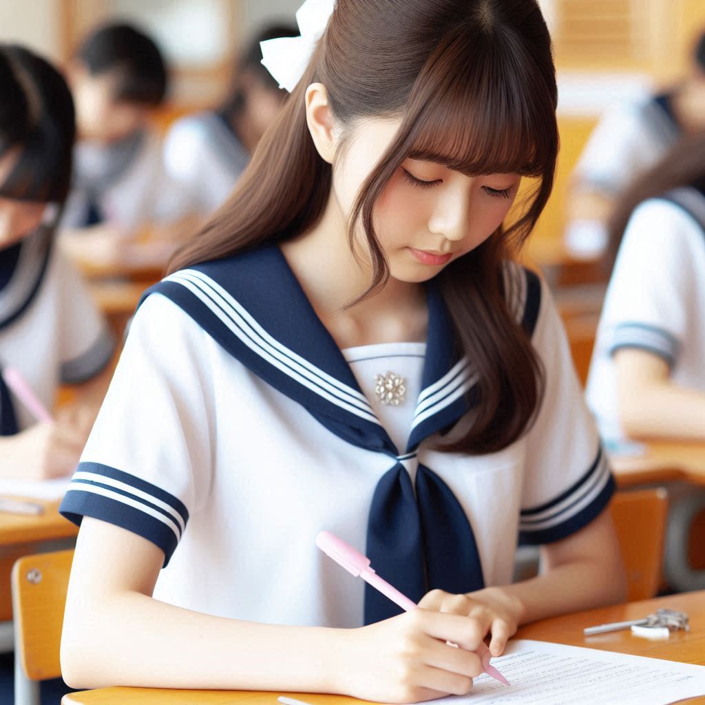 テストを受けている日本の高校生