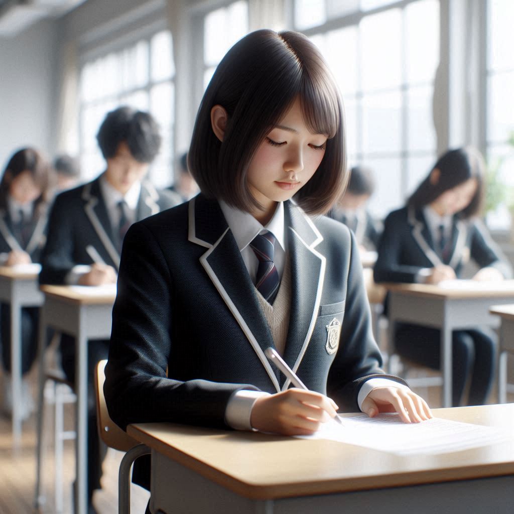 テストを受けている日本の高校生