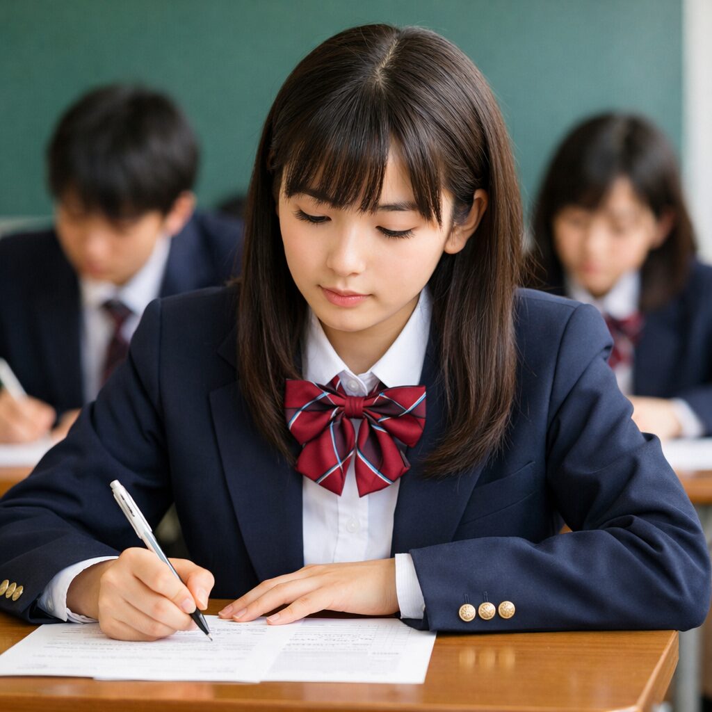 テストを受けている日本の高校生