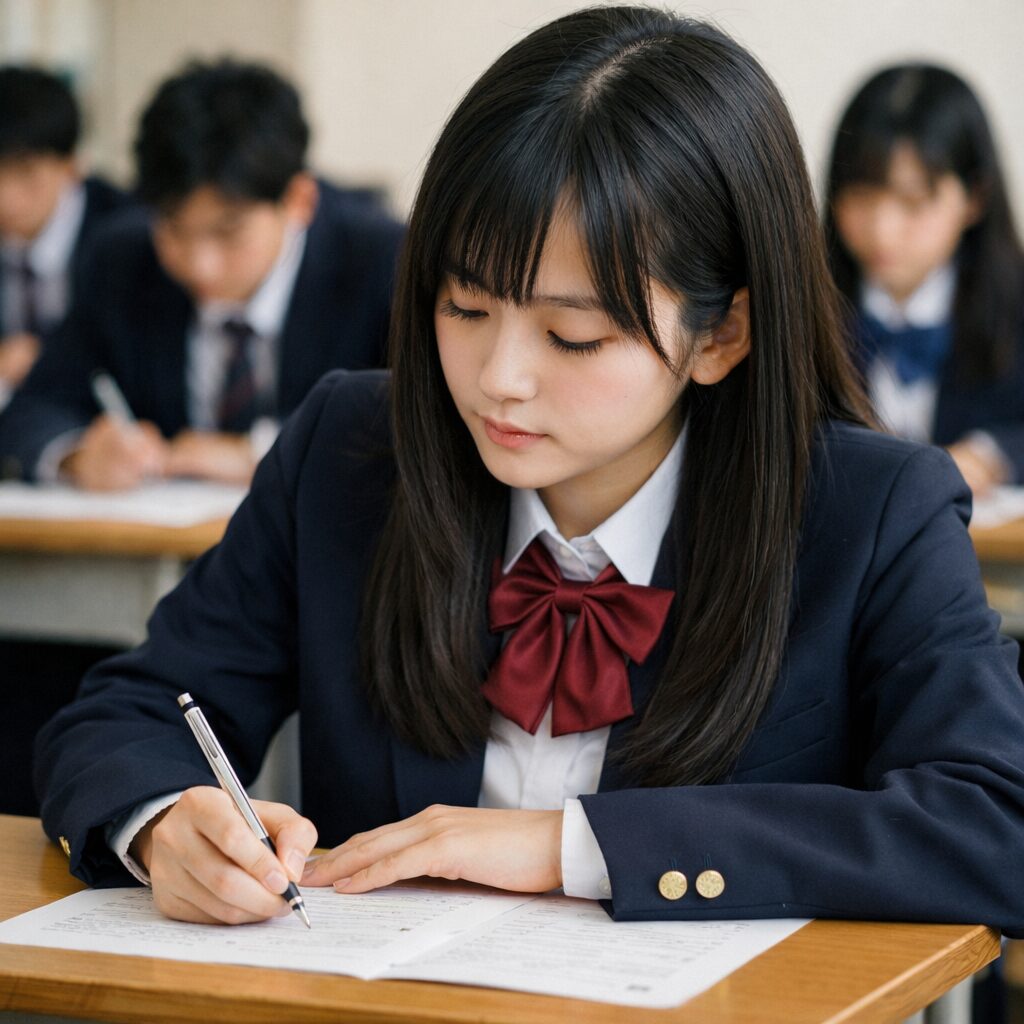 テストを受けている日本の高校生