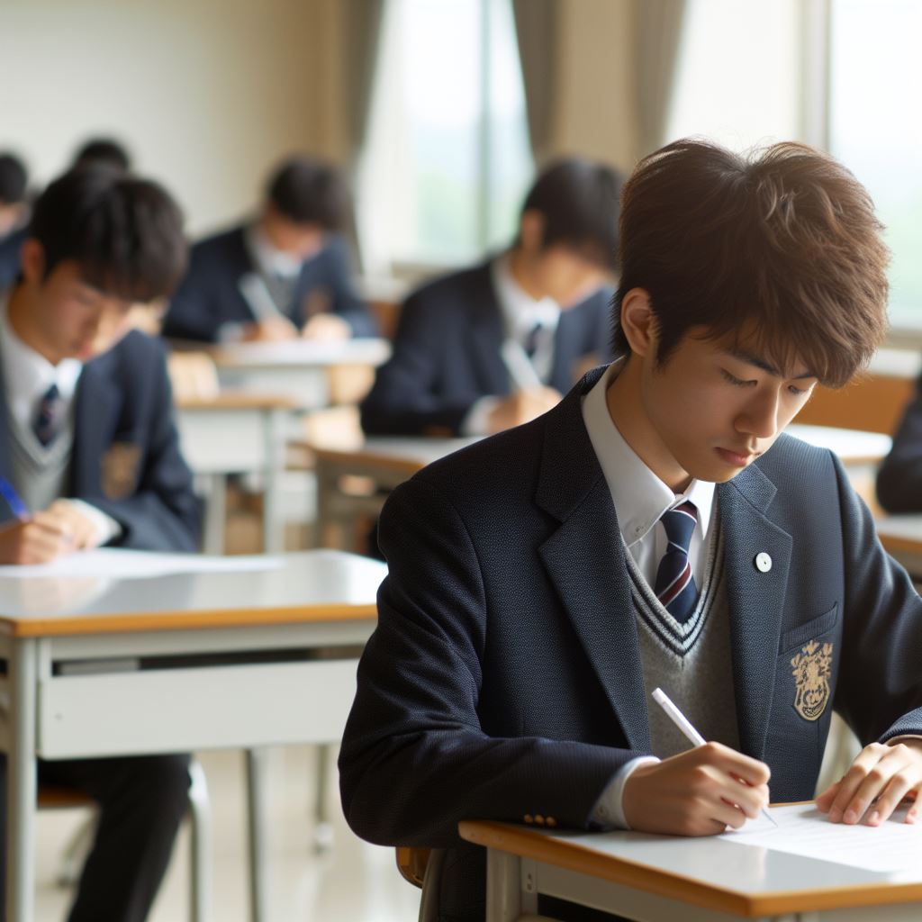 テストを受けている日本の高校生
