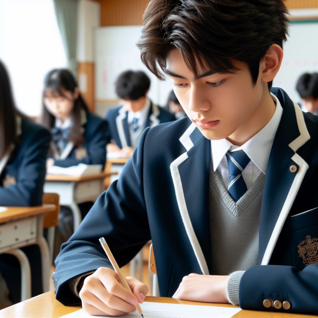 テストを受けている日本の高校生