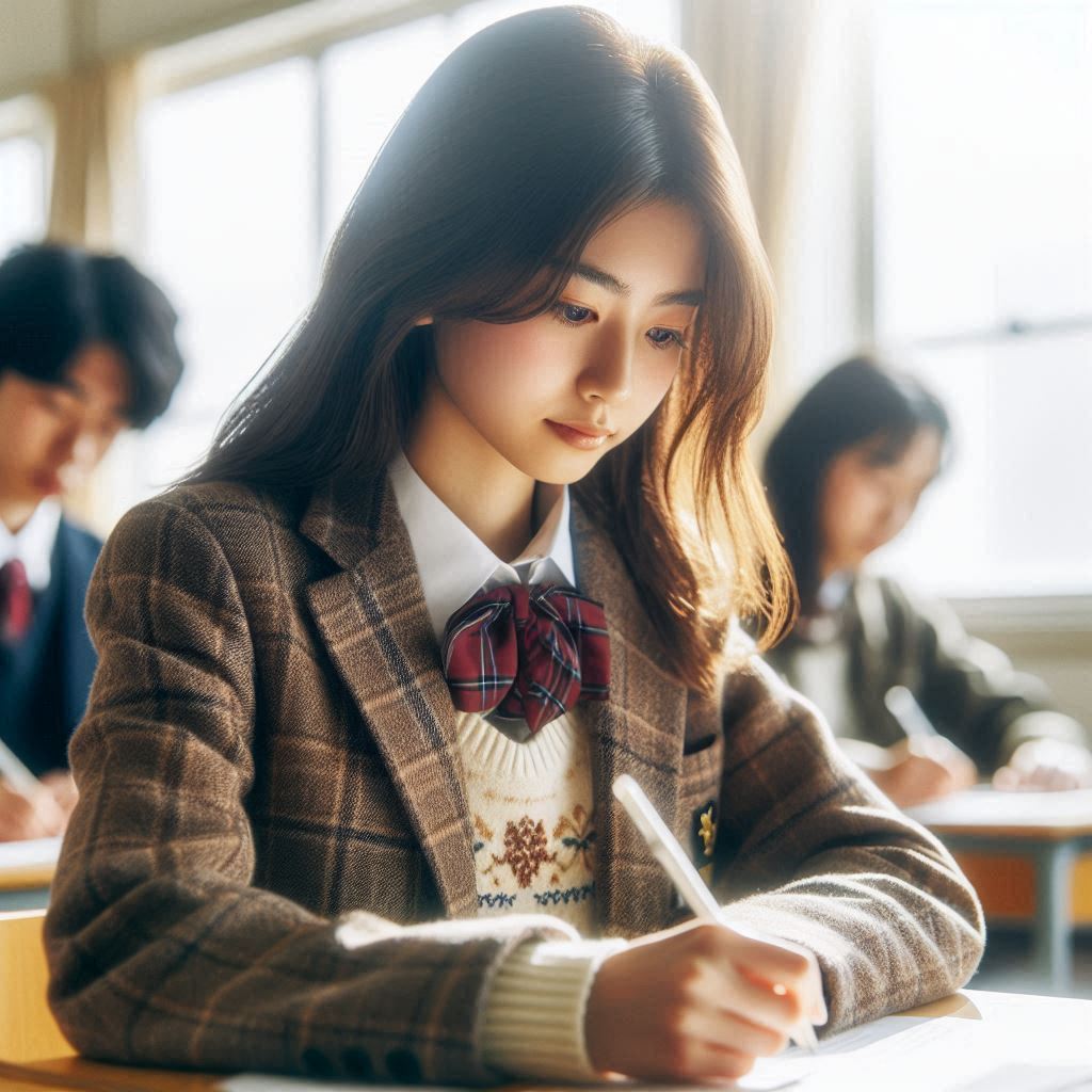テストを受けている日本の高校生