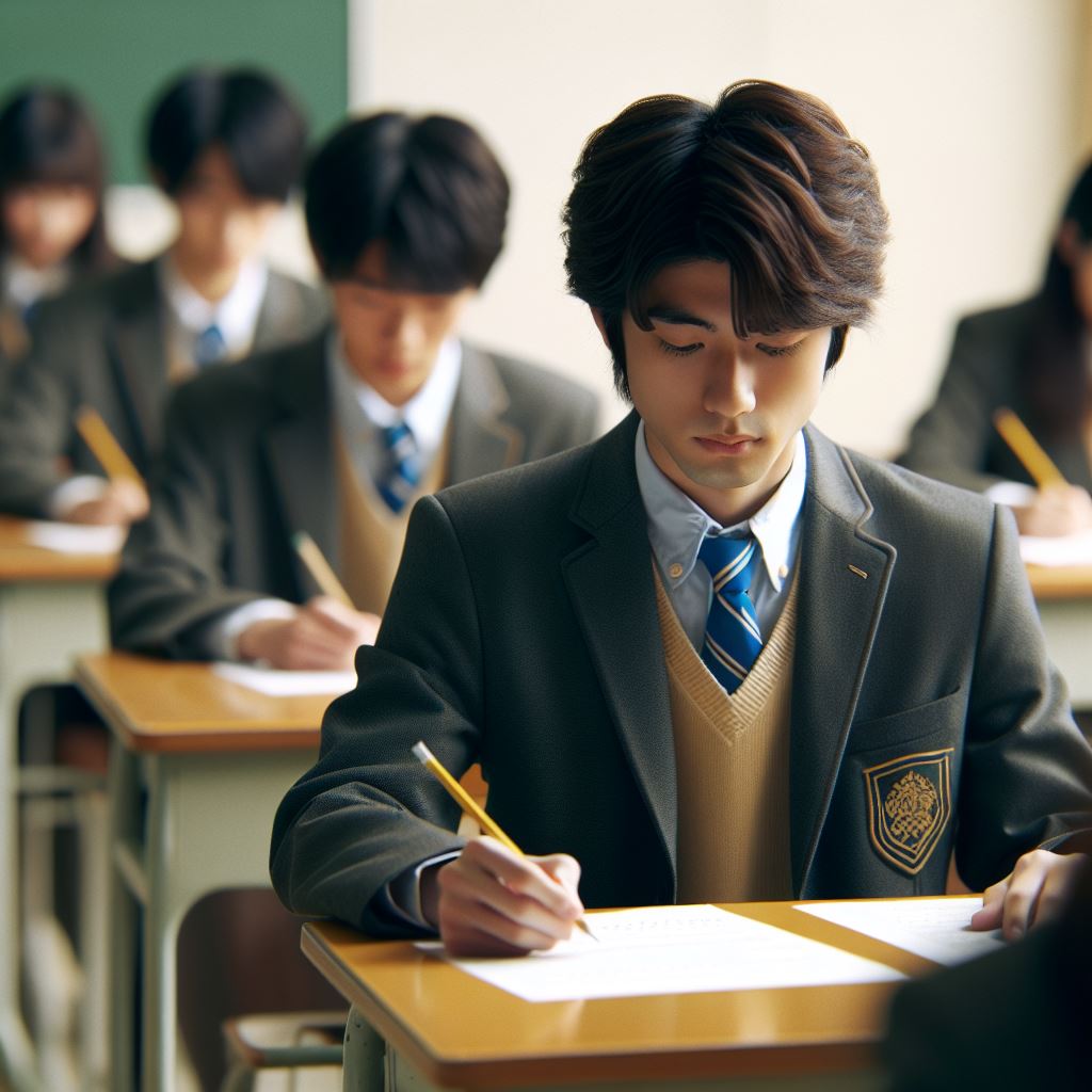 テストを受けている日本の高校生