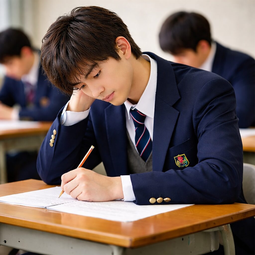 テストを受けている日本の高校生